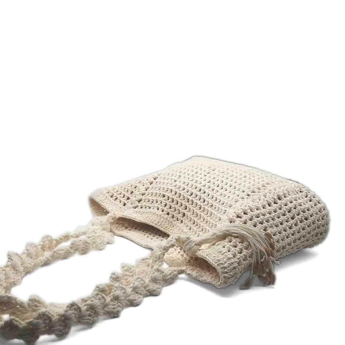 El Yapımı Örgü Krem Rengi Omuz Çantası