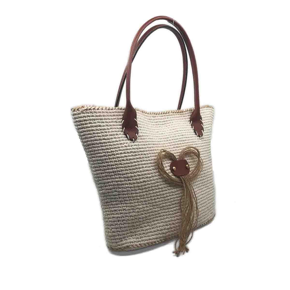 El Yapımı Örgü Krem Rengi Omuz Çantası