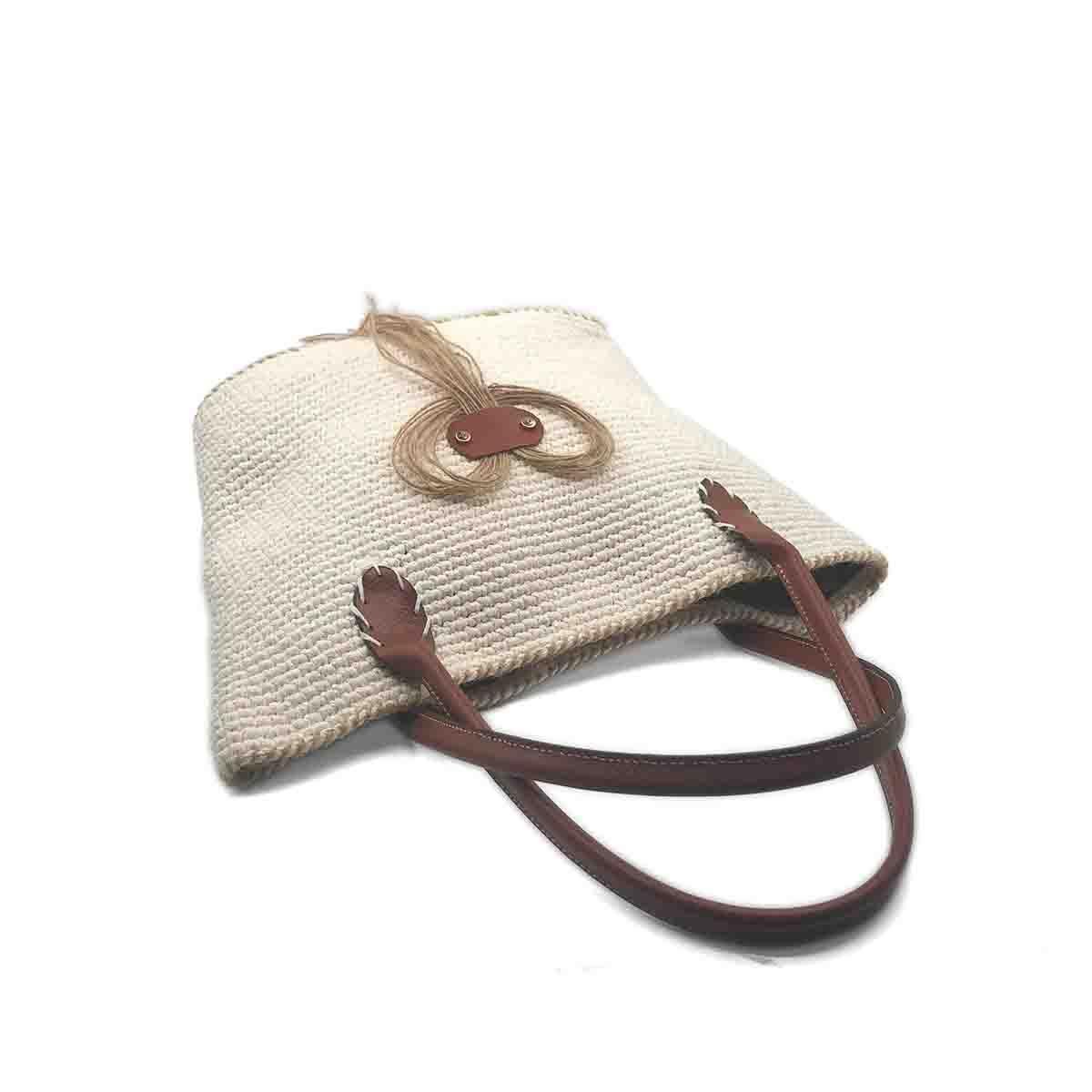 El Yapımı Örgü Krem Rengi Omuz Çantası