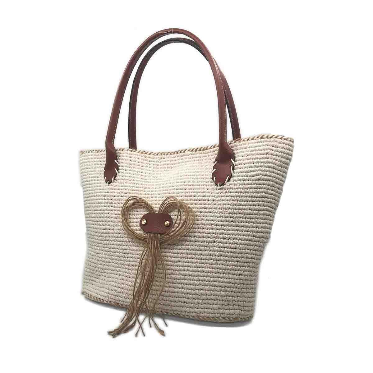 El Yapımı Örgü Krem Rengi Omuz Çantası