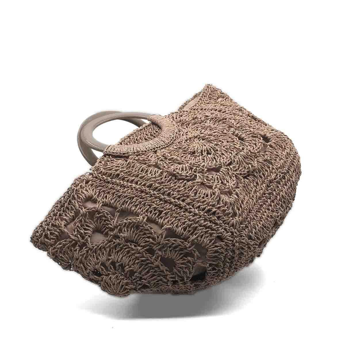 El Yapımı Örgü Toprak Rengi El Çantası