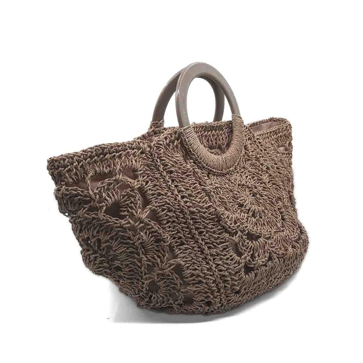 El Yapımı Örgü Toprak Rengi El Çantası