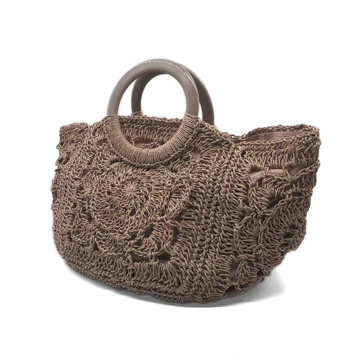 El Yapımı Örgü Toprak Rengi El Çantası