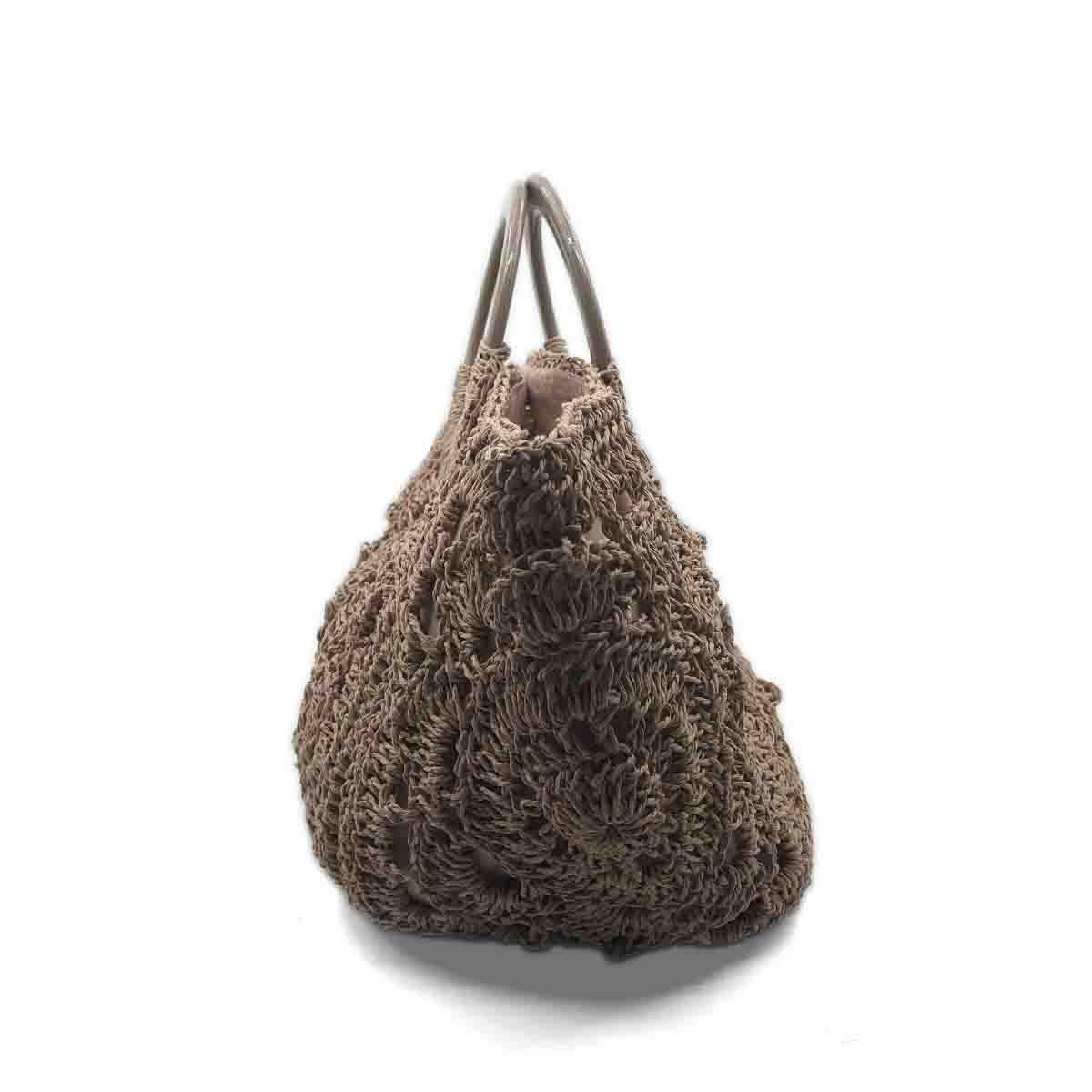 El Yapımı Örgü Toprak Rengi El Çantası