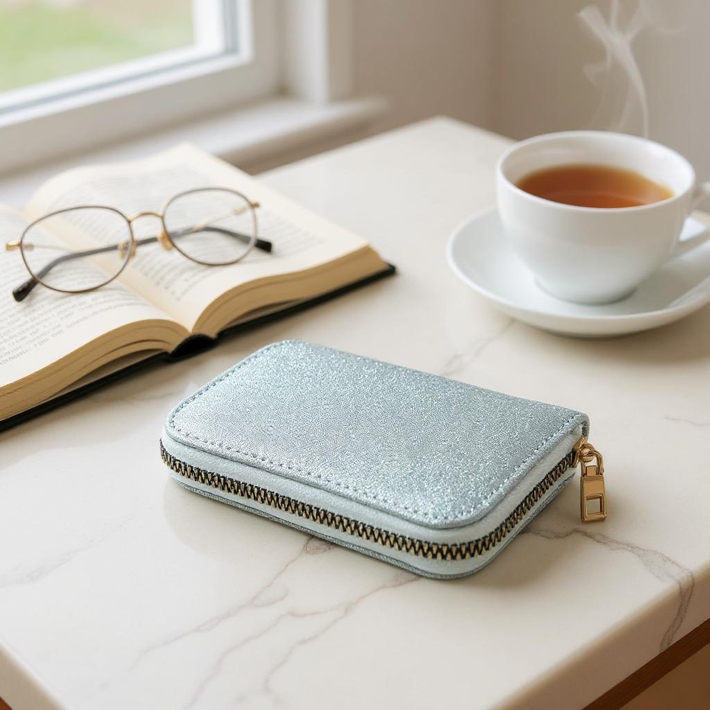 Fermuarlı Simli Gümüş Renk Cüzdan