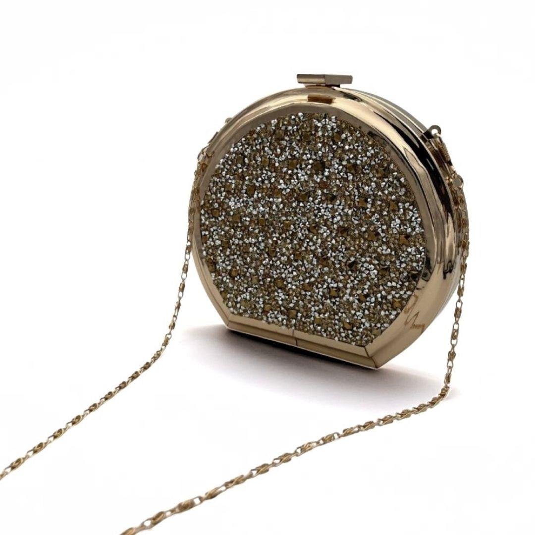 Gold & Gümüş Taşlı Yuvarlak Abiye Çanta