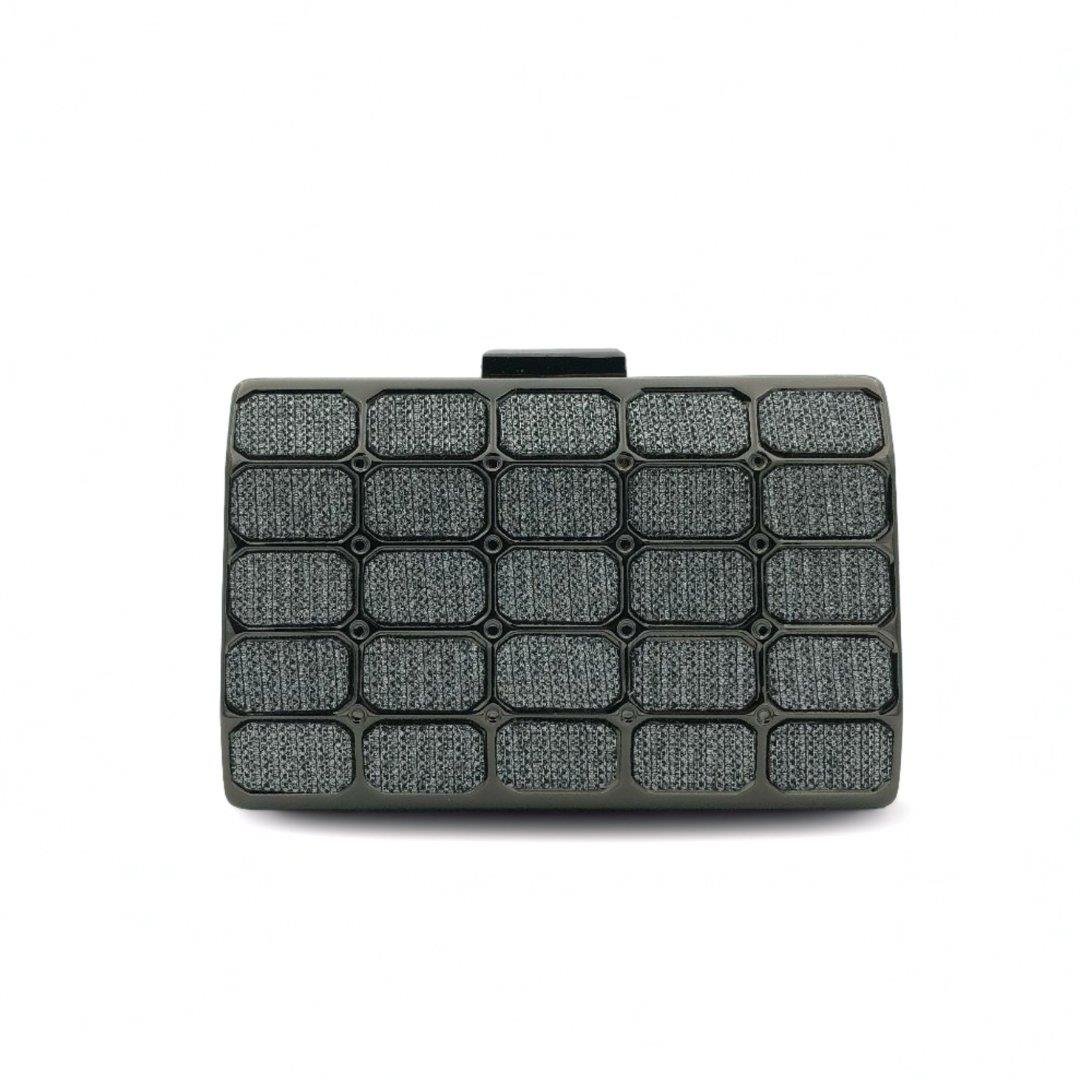 Gri Kare Desenli Simli Abiye Çanta