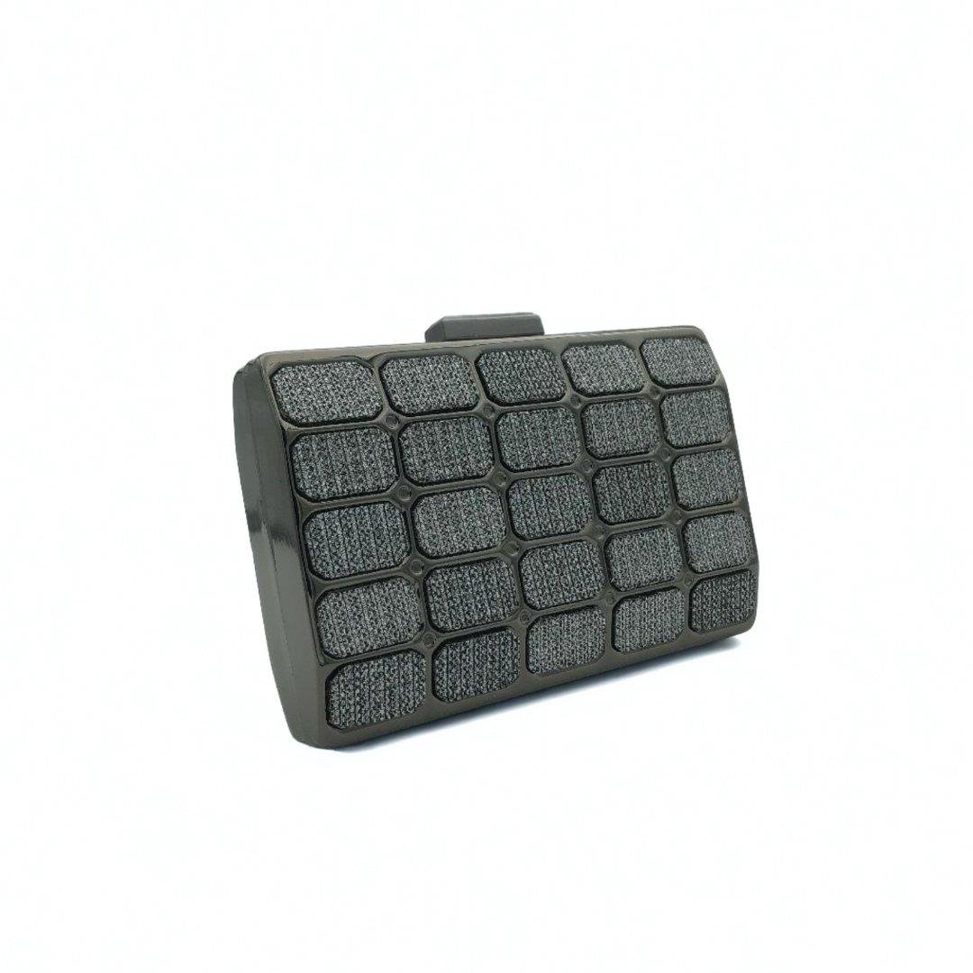 Gri Kare Desenli Simli Abiye Çanta