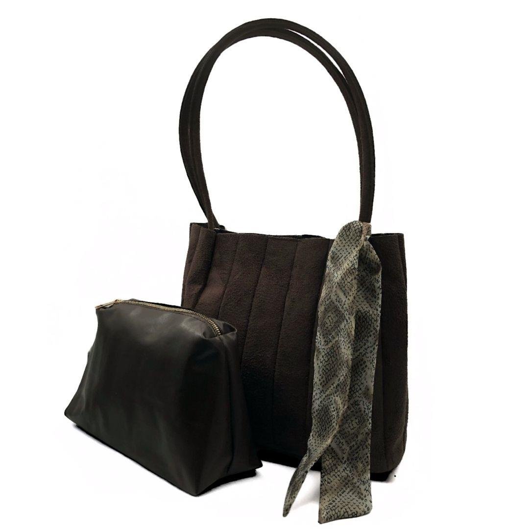 Kahverengi Süet Yavrulu Diva Omuz Çantası Seti