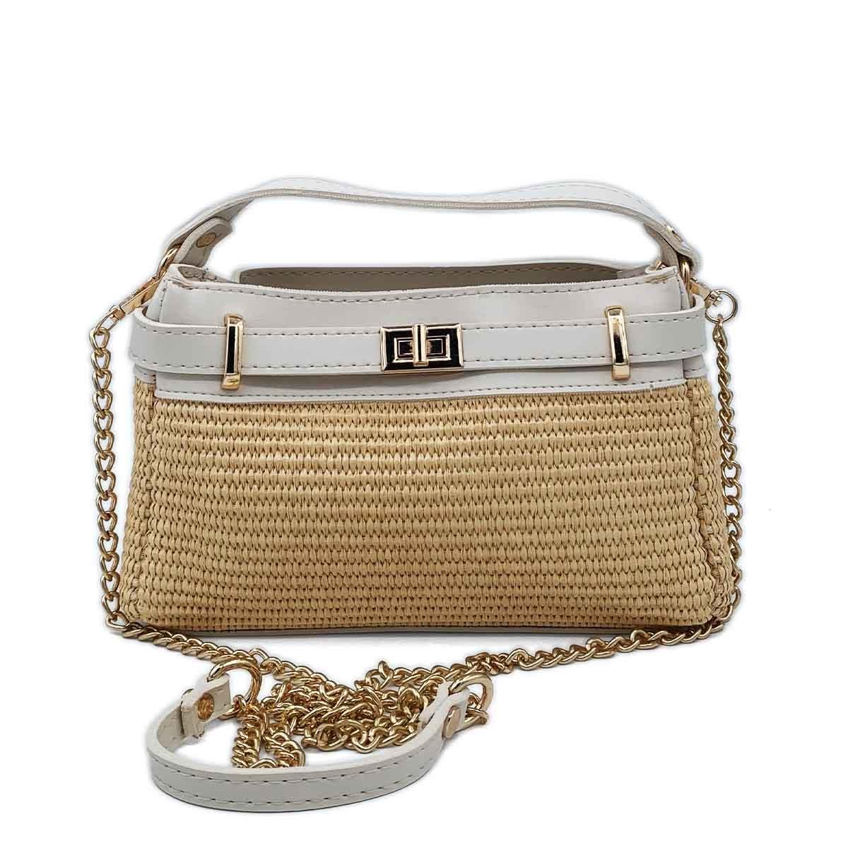 Kare Krem Hasır Çapraz Çanta