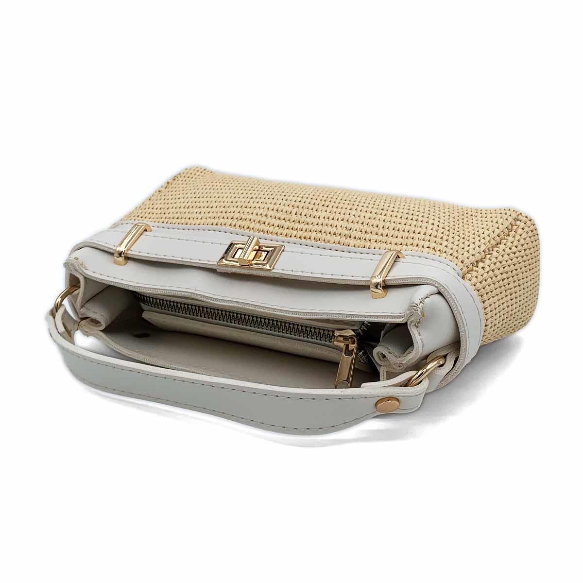 Kare Krem Hasır Çapraz Çanta