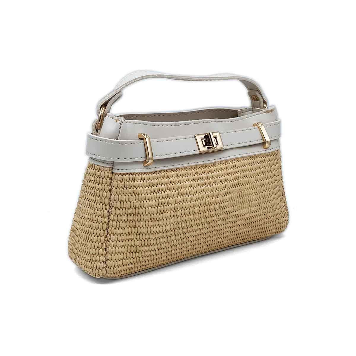 Kare Krem Hasır Çapraz Çanta