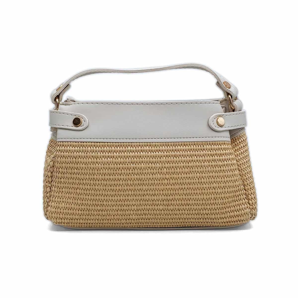 Kare Krem Hasır Çapraz Çanta