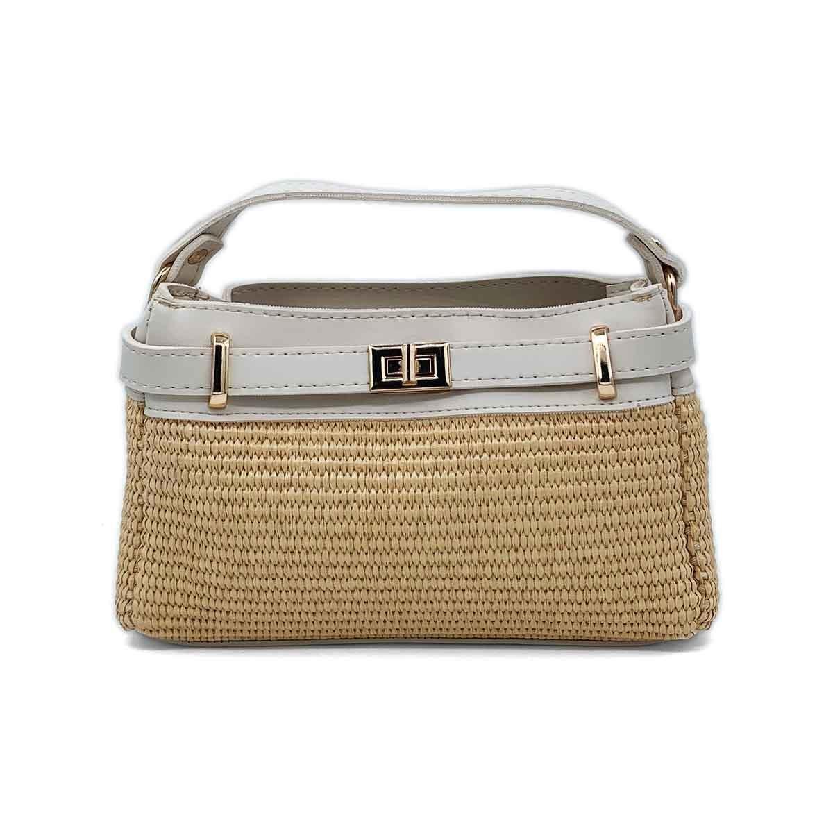 Kare Krem Hasır Çapraz Çanta
