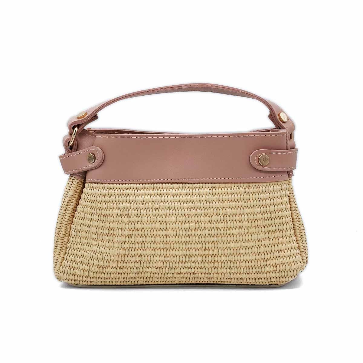 Kare Pembe Hasır Çapraz Çanta