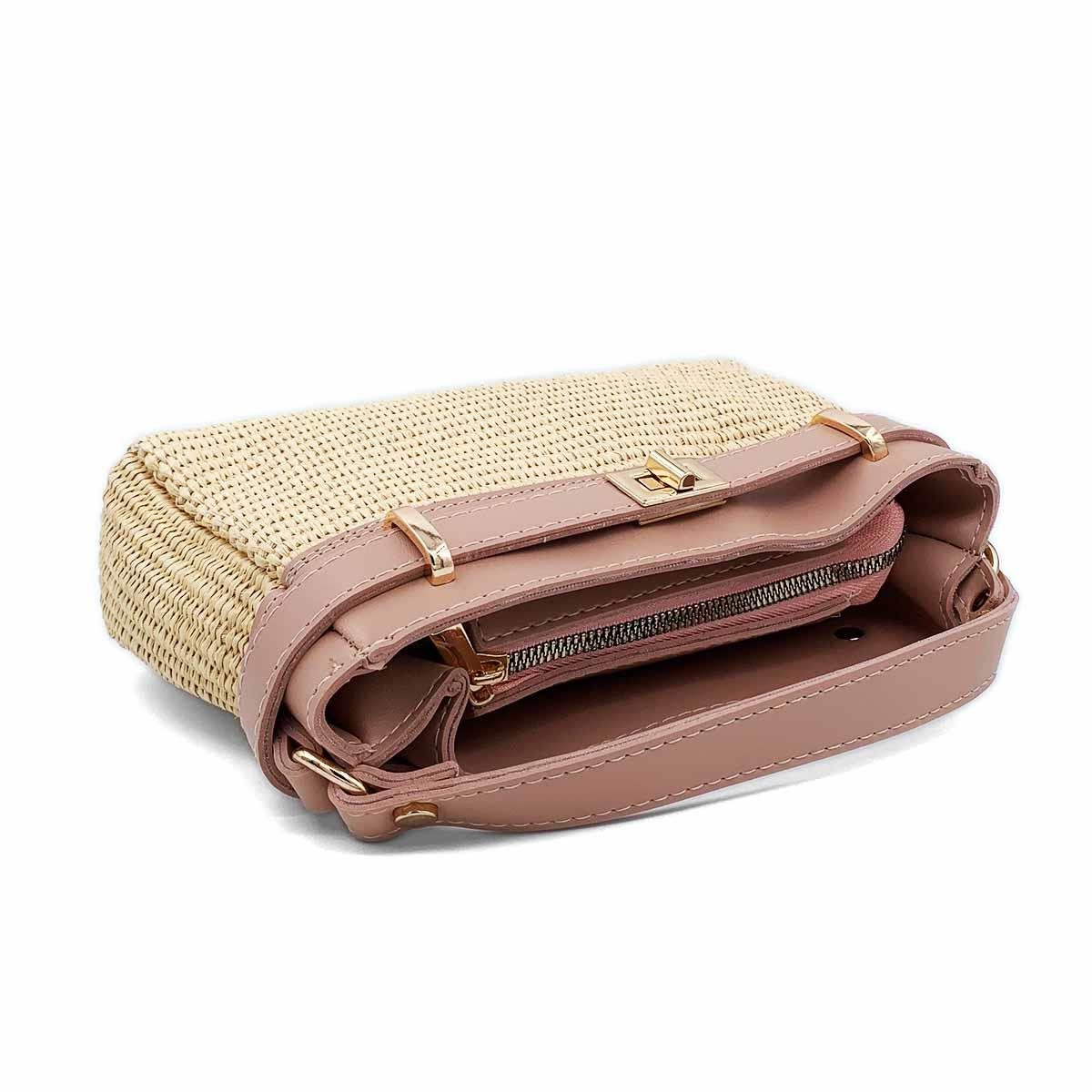 Kare Pembe Hasır Çapraz Çanta