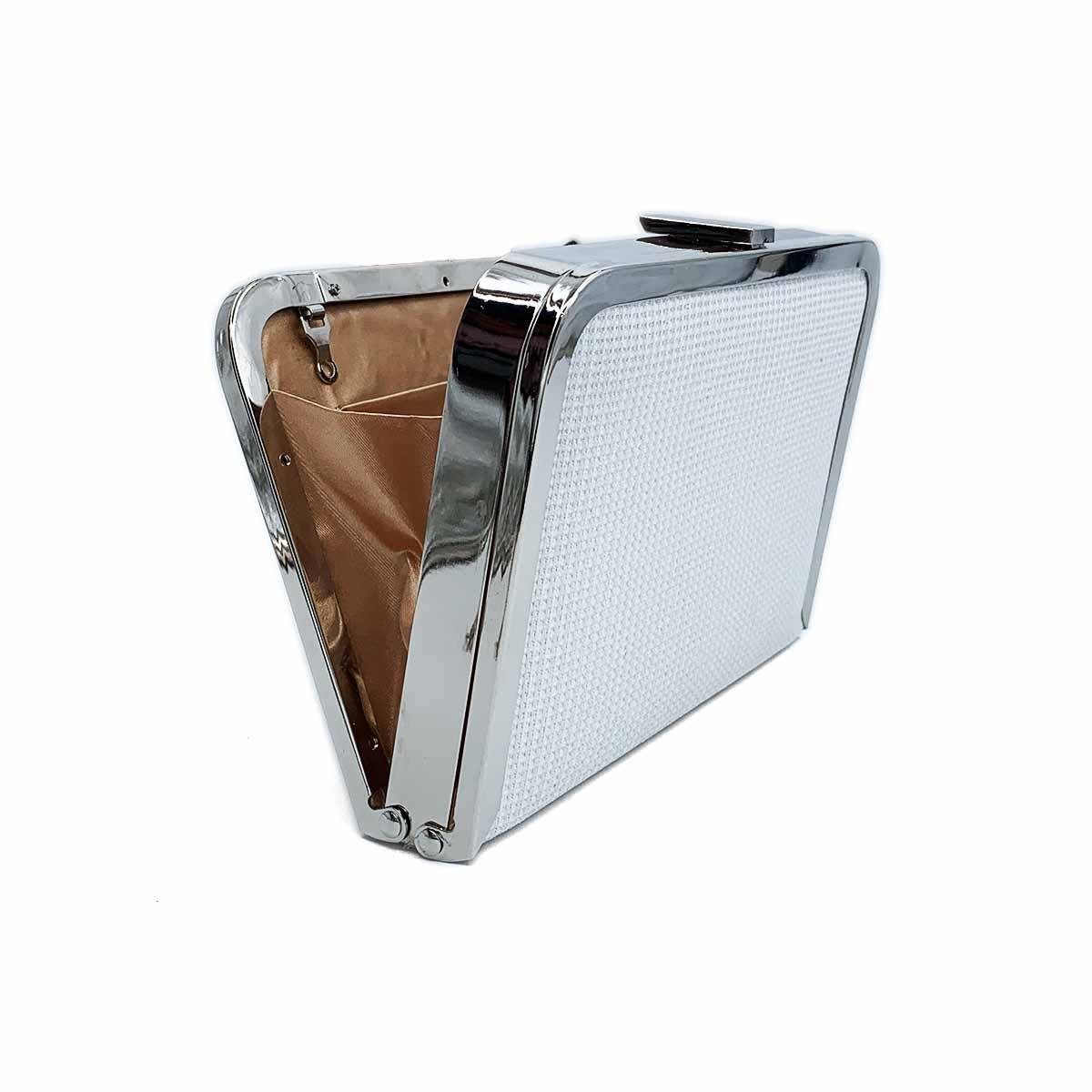 Kasalı Simli Beyaz Abiye Çanta