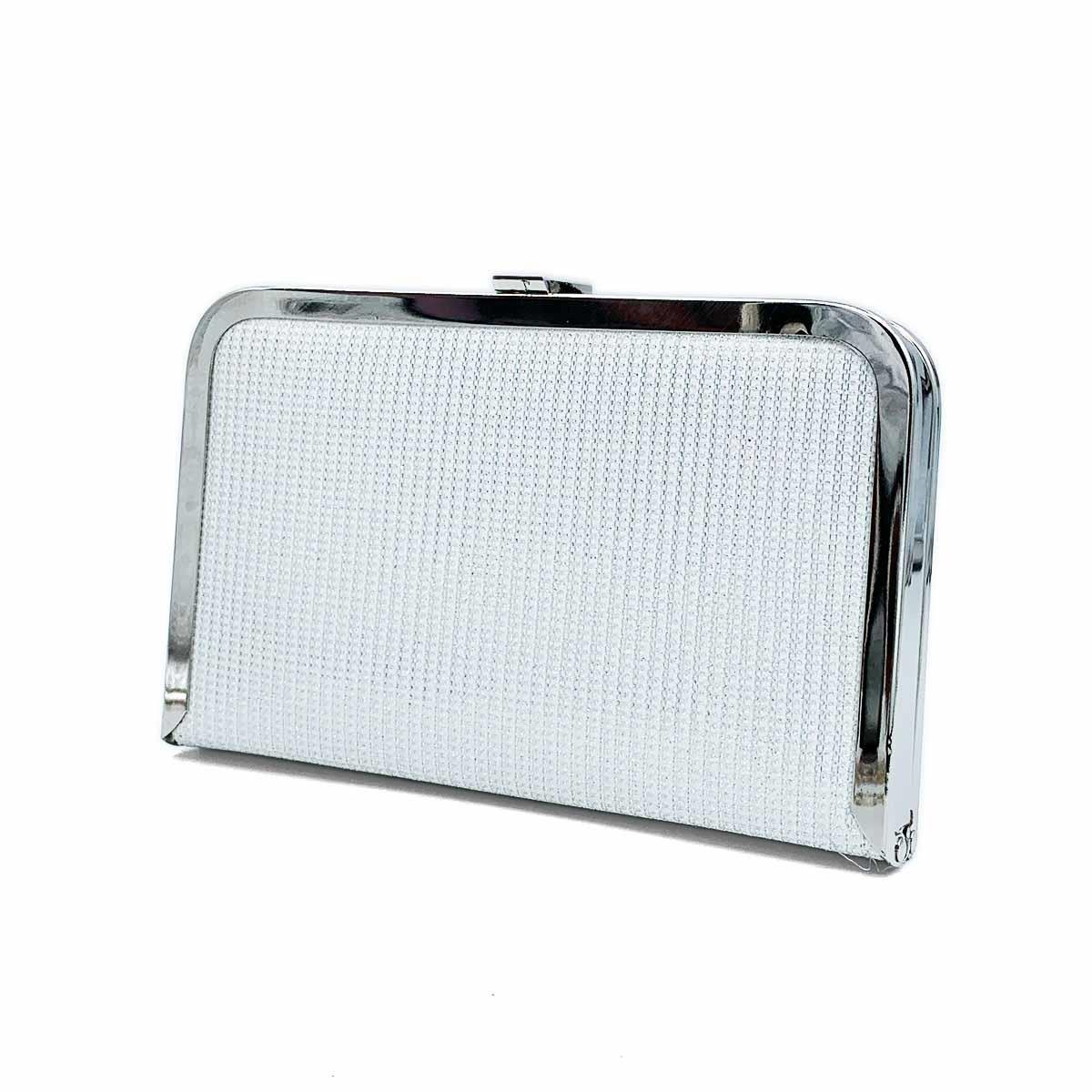 Kasalı Simli Beyaz Abiye Çanta