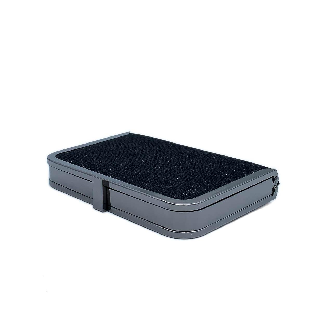 Kasalı Simli Siyah Abiye Çanta