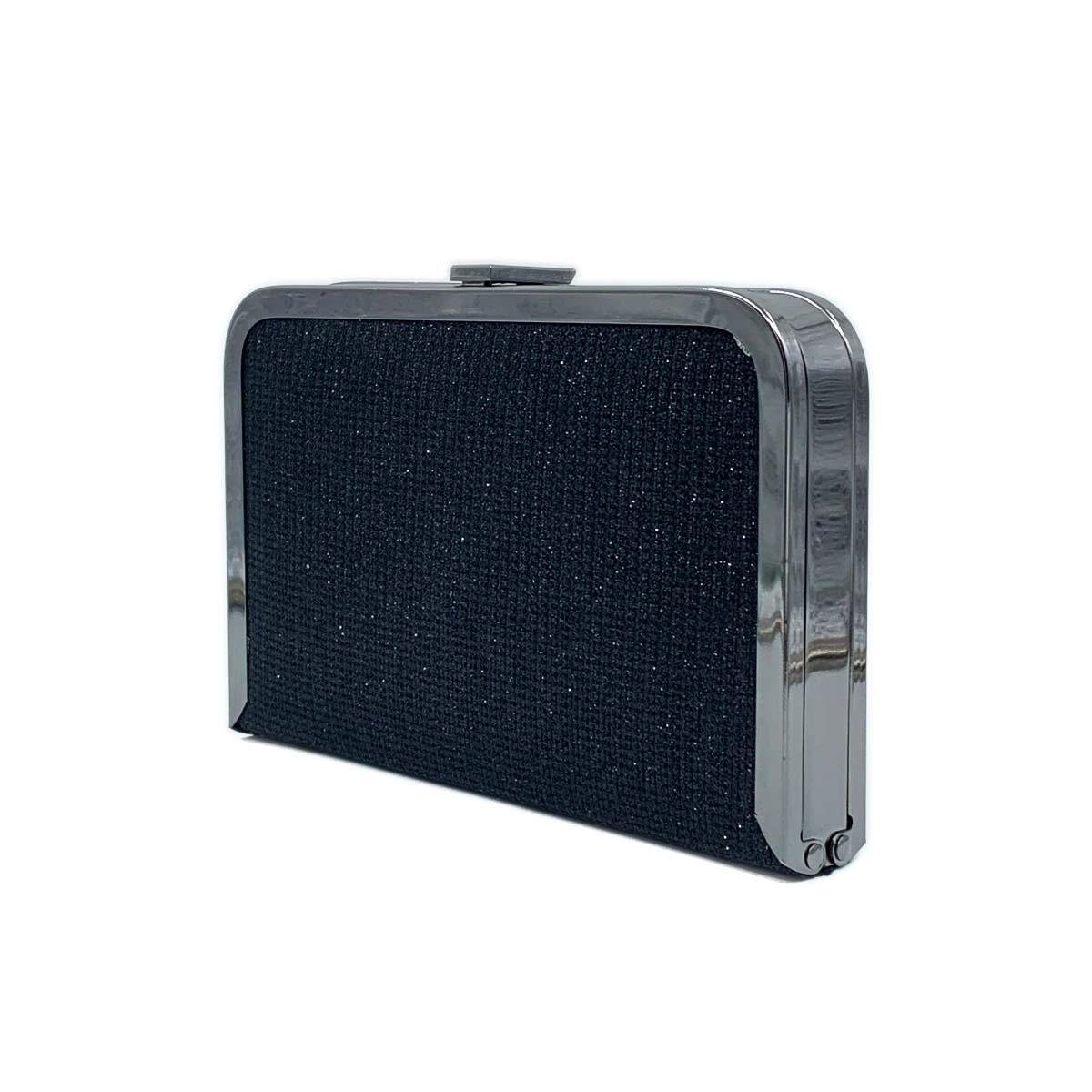 Kasalı Simli Siyah Abiye Çanta