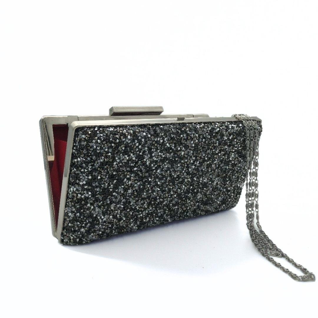 Koyu Gri Karışık Taşlı Mozaik Abiye Çanta