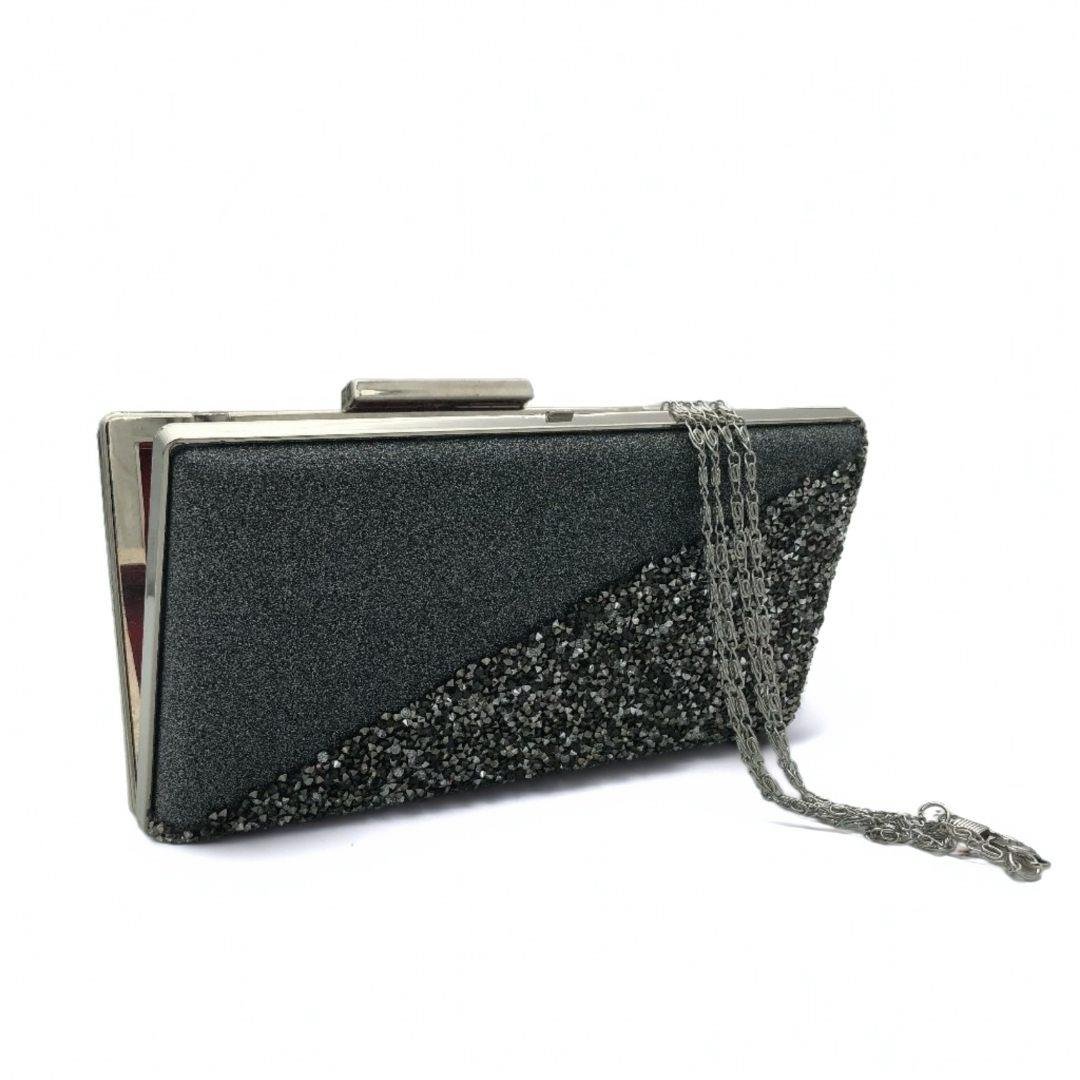 Koyu Gri Yarı Taşlı Yarı Işık Abiye Çanta