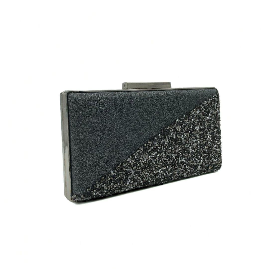 Koyu Gri Yarı Taşlı Yarı Işık Abiye Çanta