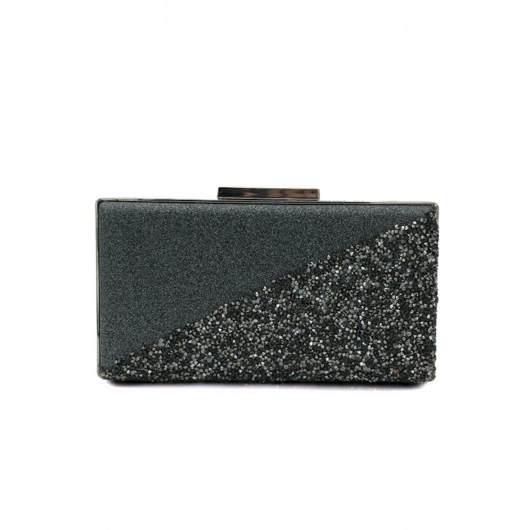 Koyu Gri Yarı Taşlı Yarı Işık Abiye Çanta