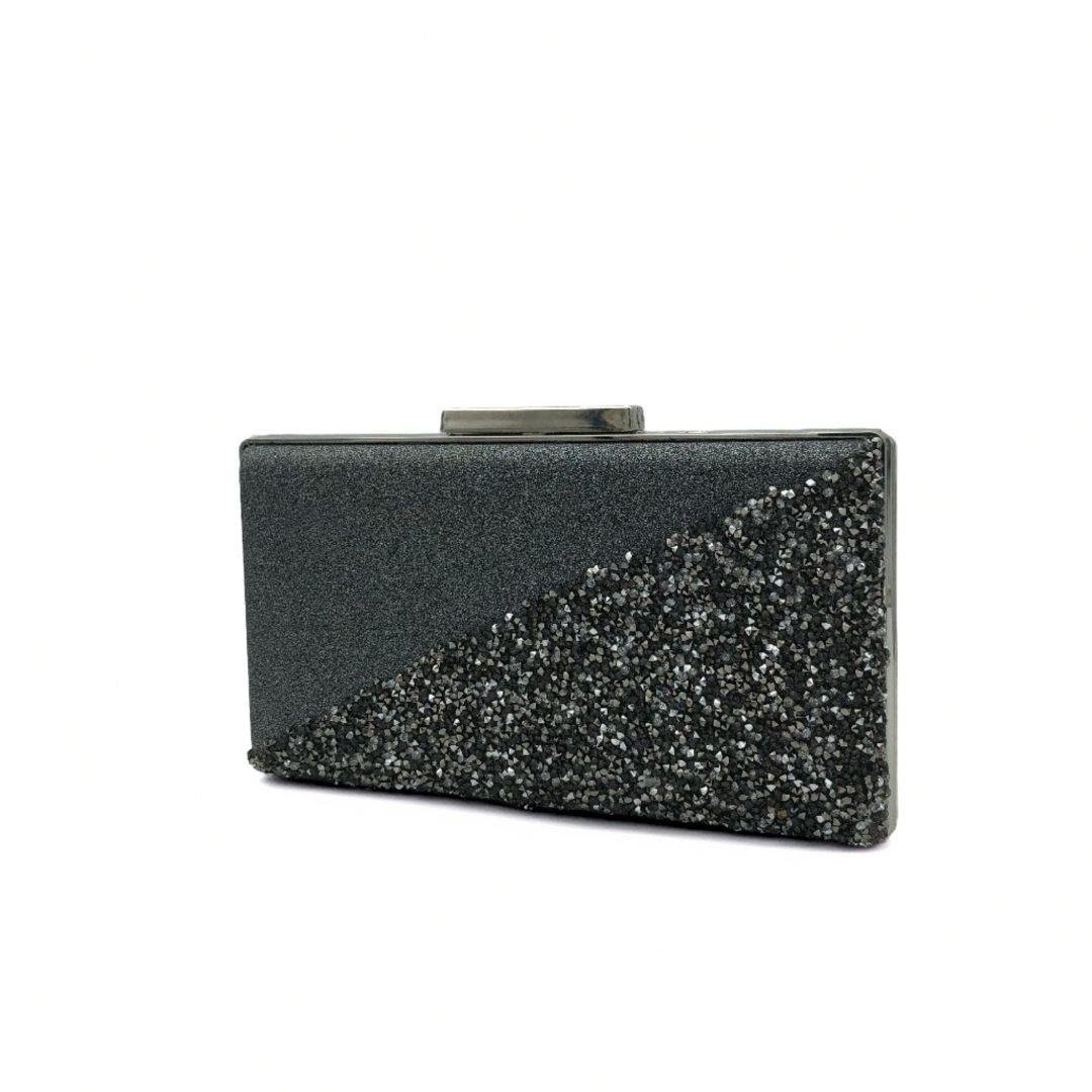 Koyu Gri Yarı Taşlı Yarı Işık Abiye Çanta