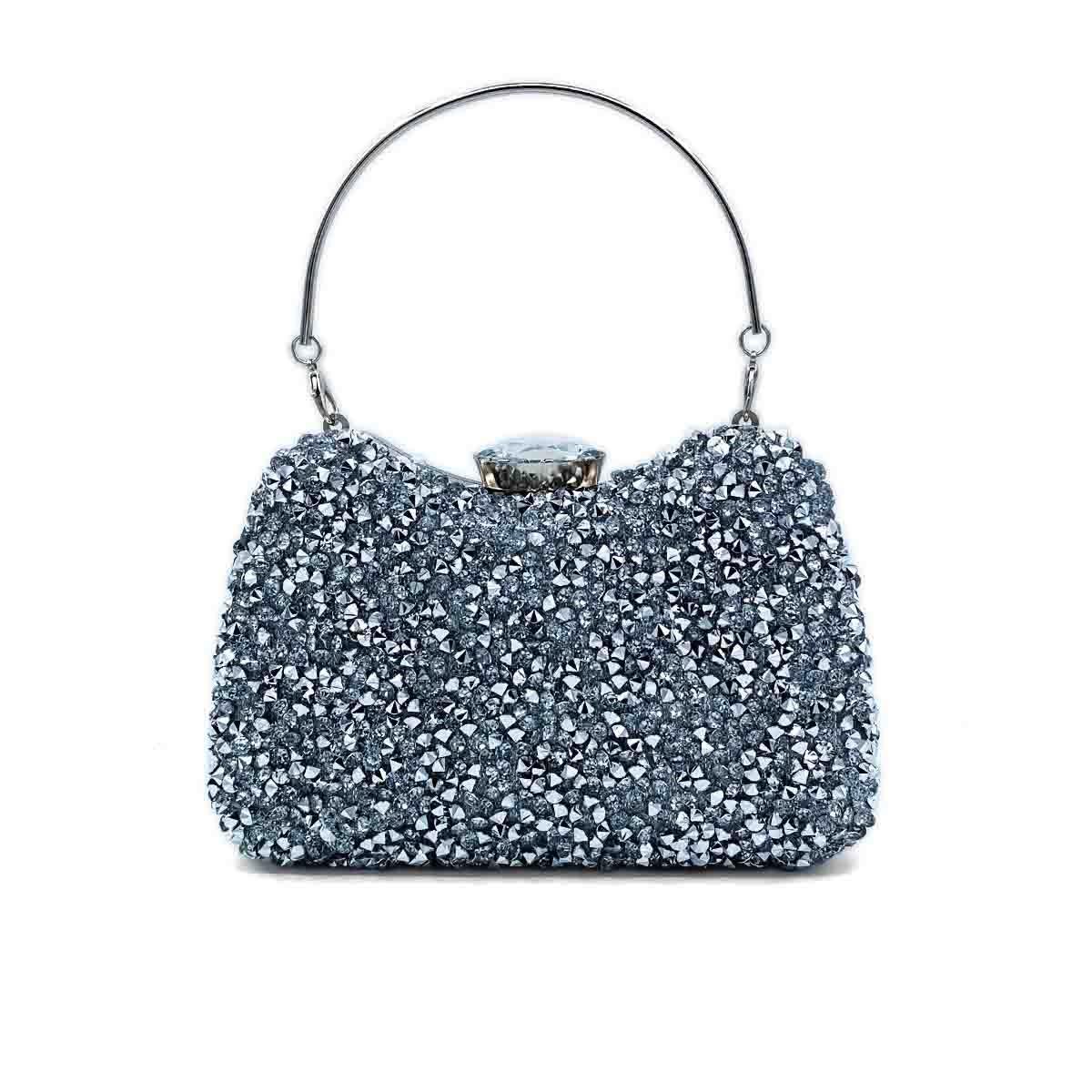 Kristal Gümüş Abiye Çanta