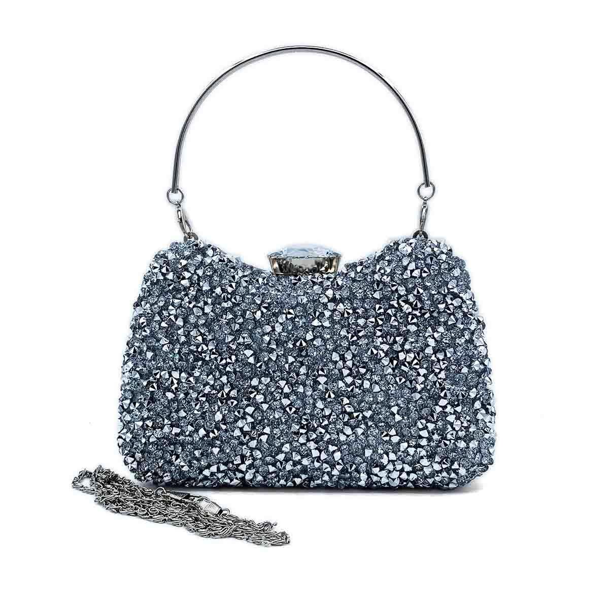 Kristal Gümüş Abiye Çanta