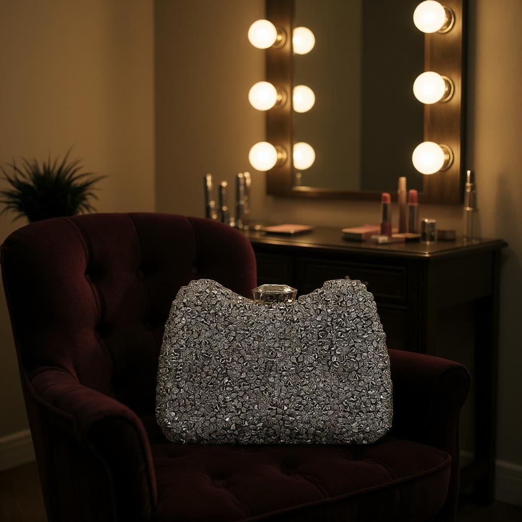 Kristal Gümüş Abiye Çanta