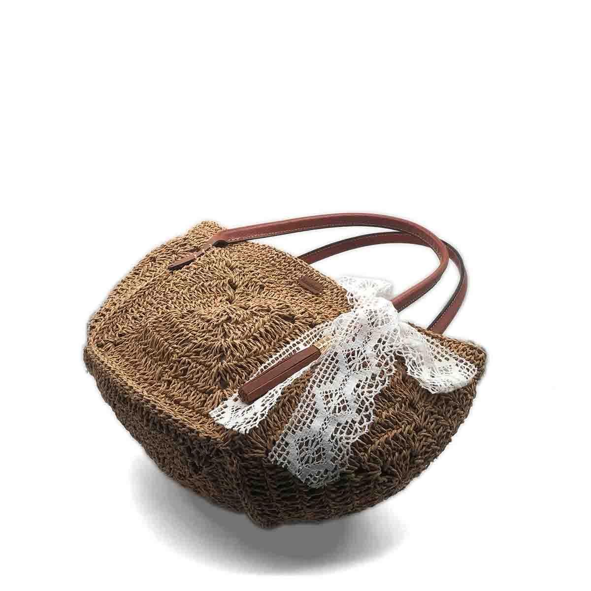 Laurel Dantel Detaylı El Örgüsü Kağıt İp Çanta, Besa Bags El İşi Çantalar