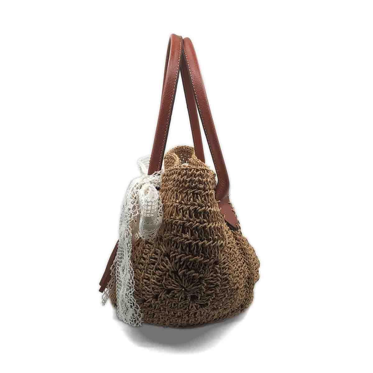 Laurel Dantel Detaylı El Örgüsü Kağıt İp Çanta, Besa Bags El İşi Çantalar