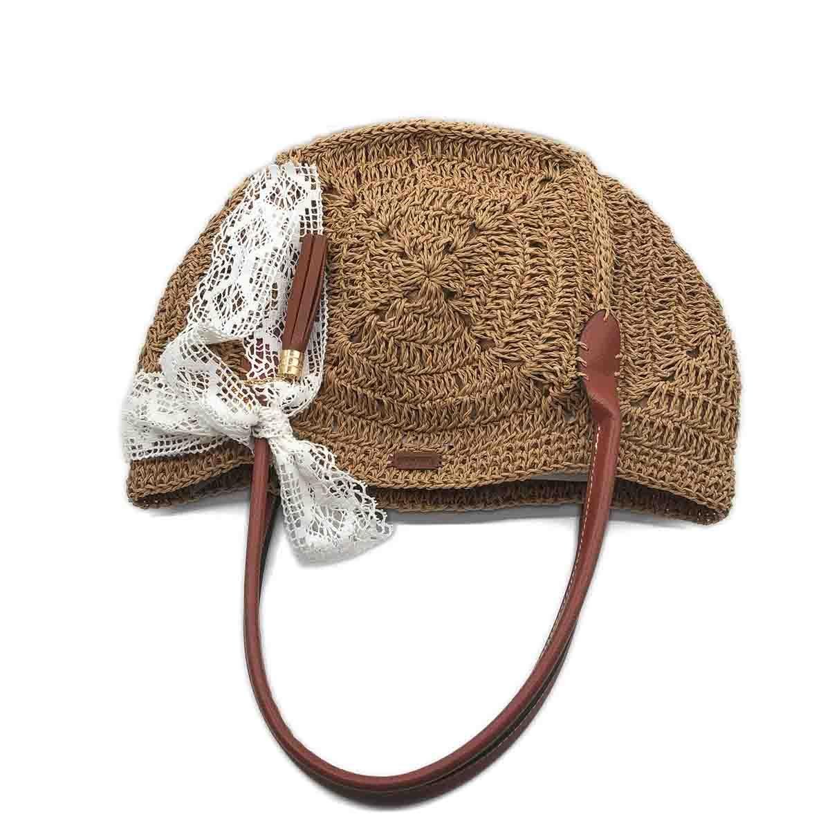Laurel Dantel Detaylı El Örgüsü Kağıt İp Çanta, Besa Bags El İşi Çantalar