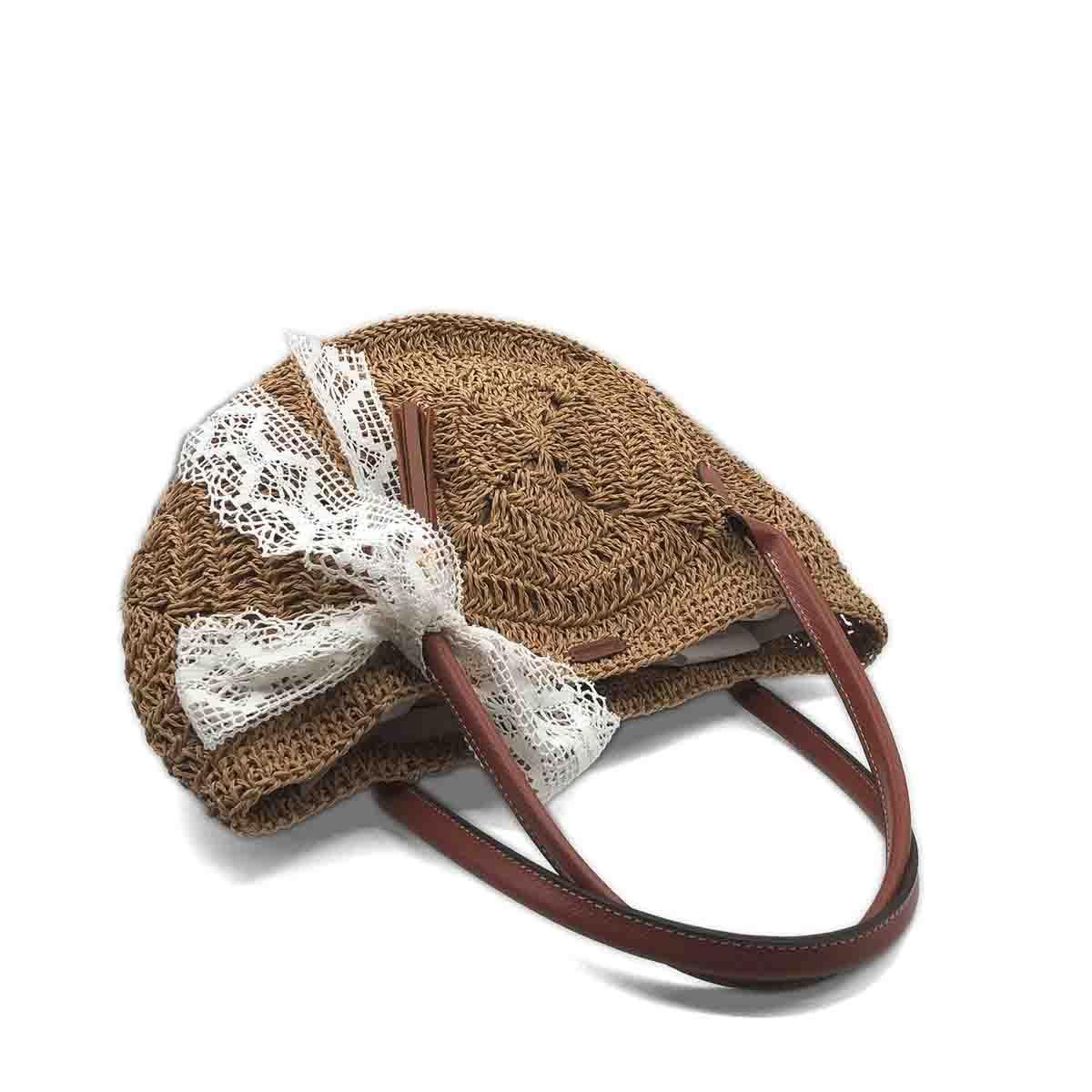 Laurel Dantel Detaylı El Örgüsü Kağıt İp Çanta, Besa Bags El İşi Çantalar