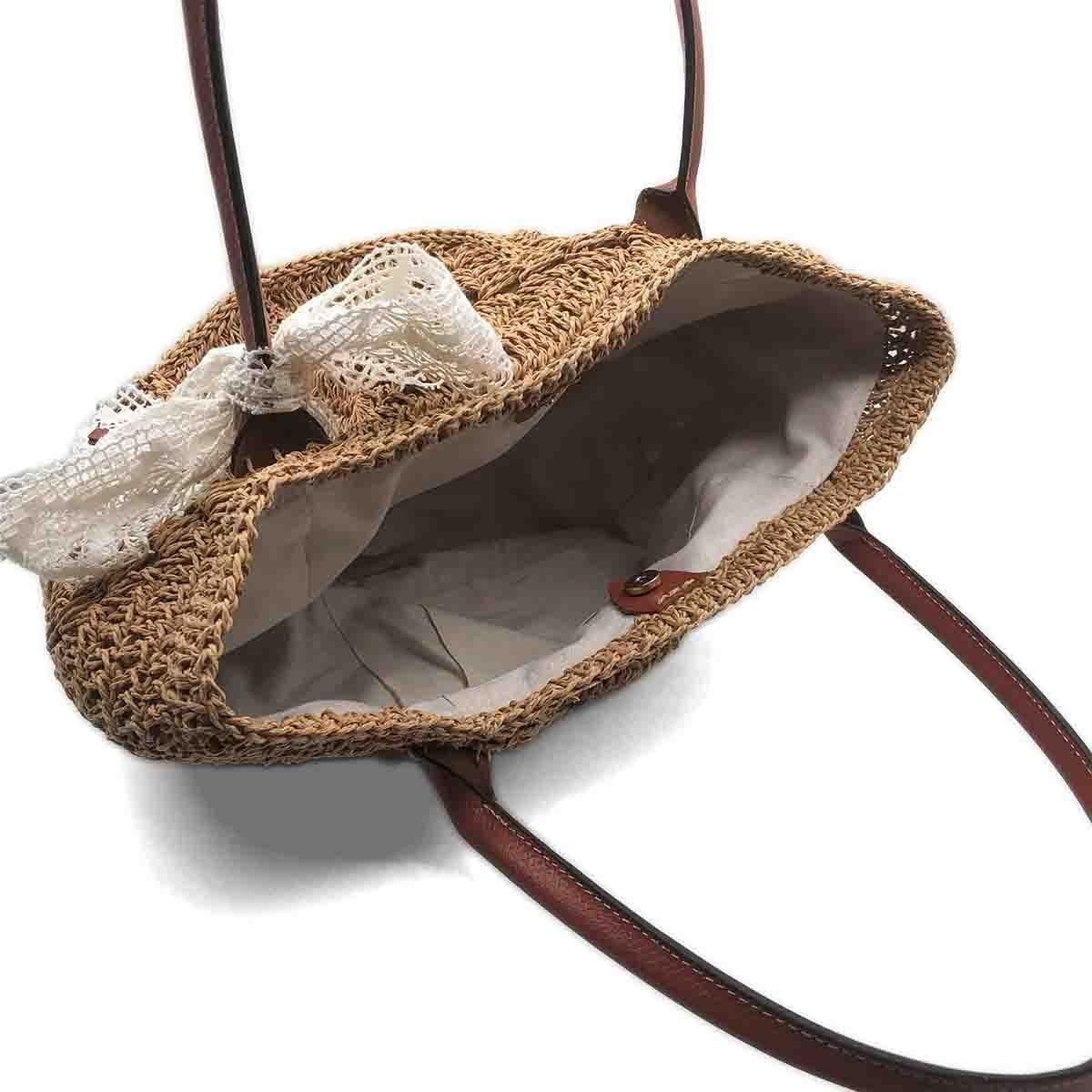 Laurel Dantel Detaylı El Örgüsü Kağıt İp Çanta, Besa Bags El İşi Çantalar