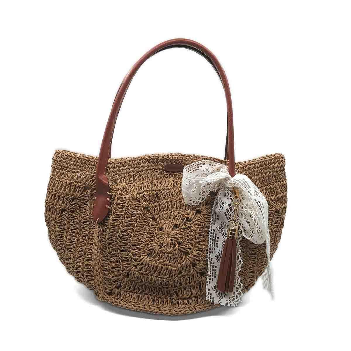 Laurel Dantel Detaylı El Örgüsü Kağıt İp Çanta, Besa Bags El İşi Çantalar