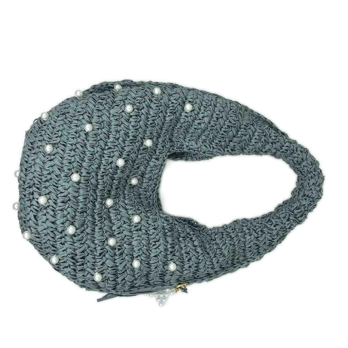 Pearl İncili Gri El Örgüsü Hobo Çanta, Besa Bags Omuz Çantası