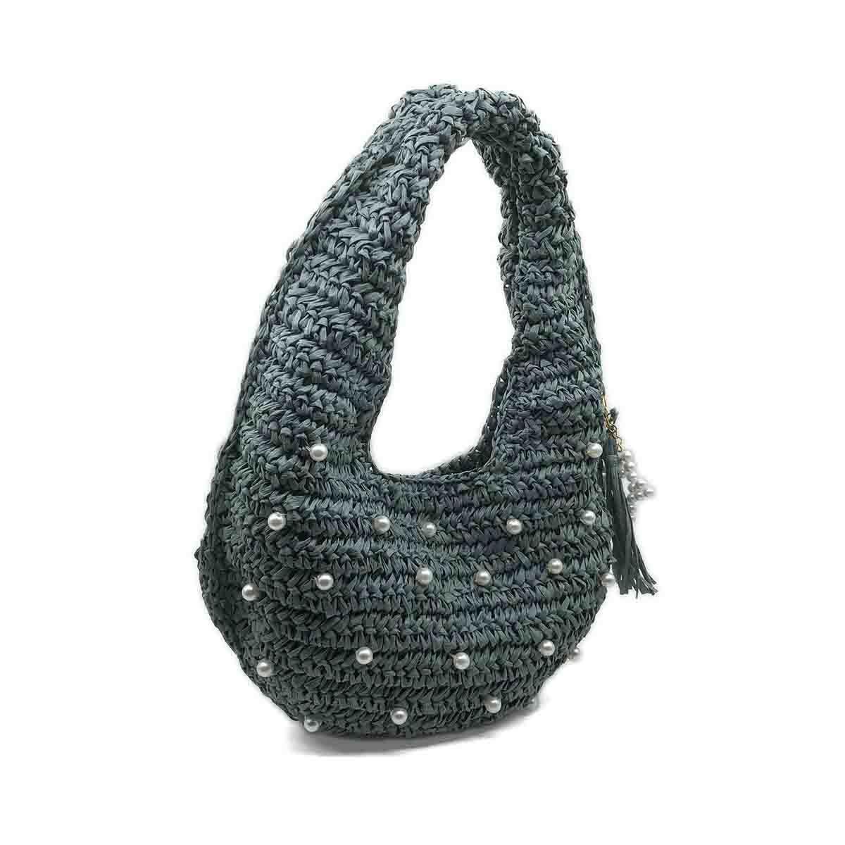 Pearl İncili Gri El Örgüsü Hobo Çanta, Besa Bags Omuz Çantası