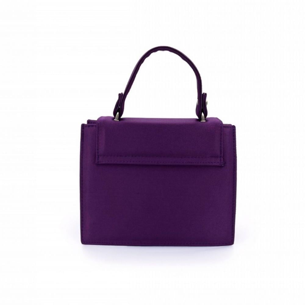 Saten Kurdele Detaylı Mor Portföy Çanta - Zincir Askılı