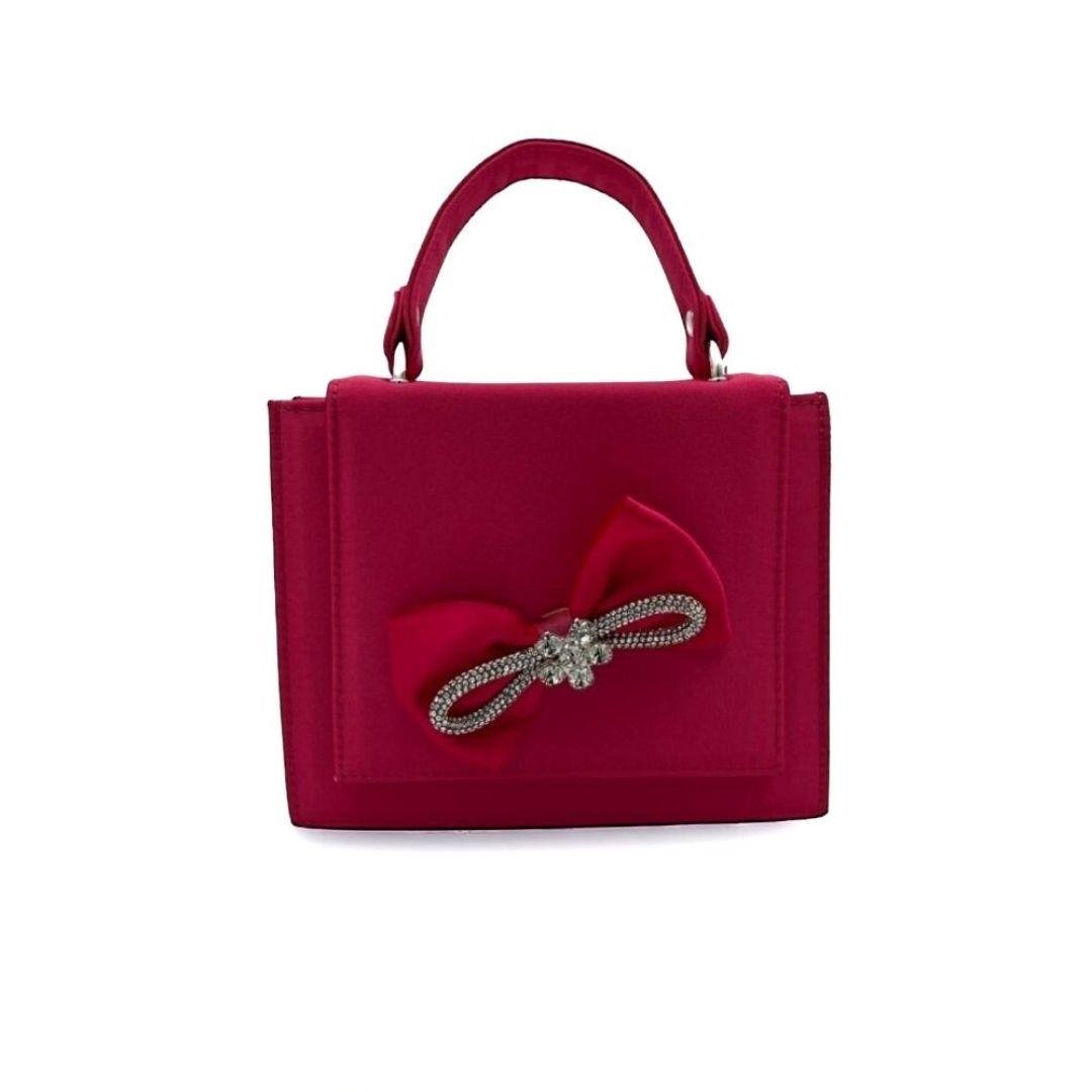 Saten Kurdele Detaylı Pembe Portföy Çanta - Zincir Askılı