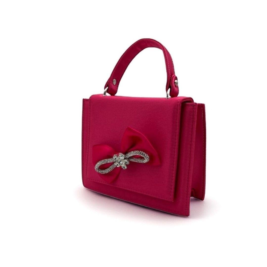 Saten Kurdele Detaylı Pembe Portföy Çanta - Zincir Askılı