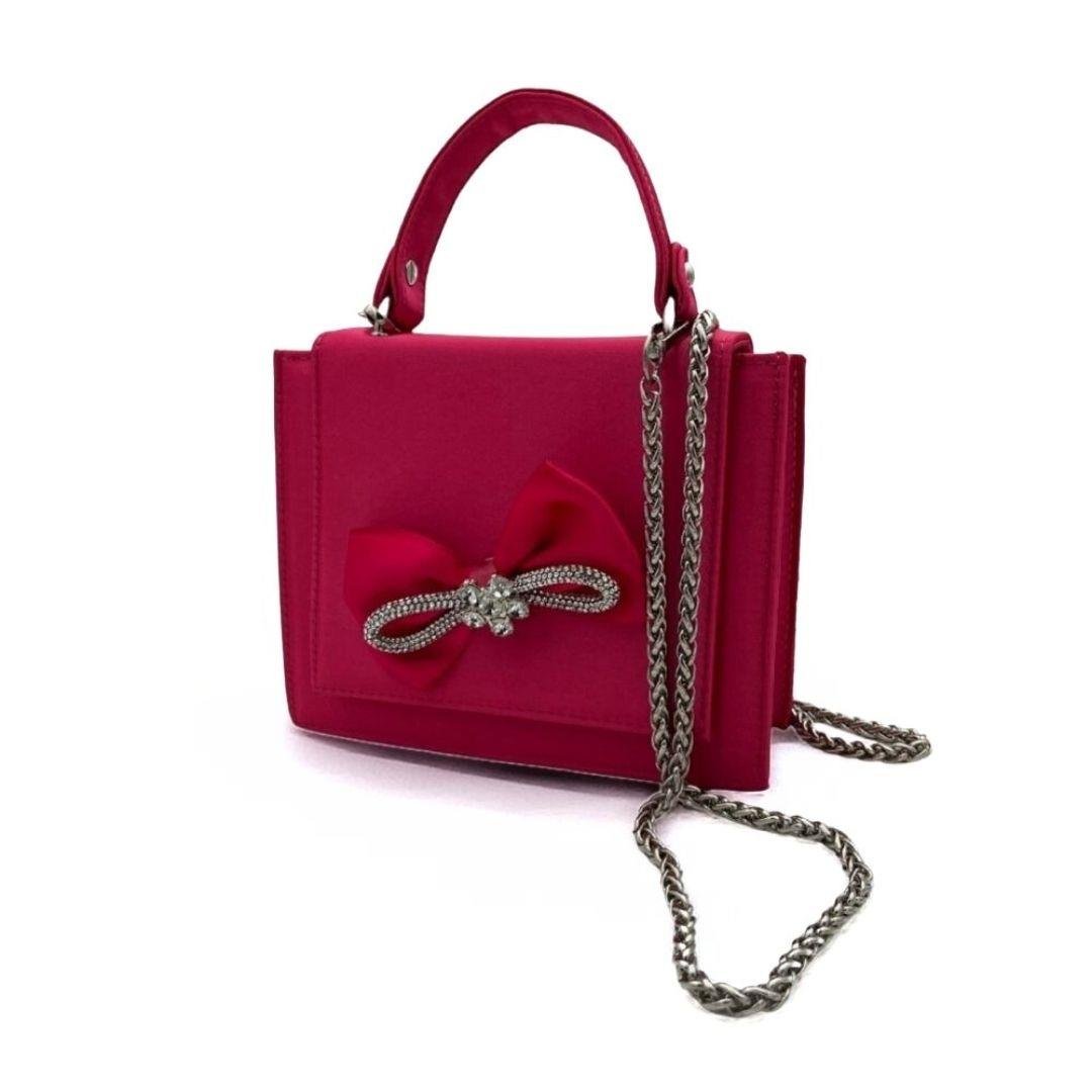 Saten Kurdele Detaylı Pembe Portföy Çanta - Zincir Askılı