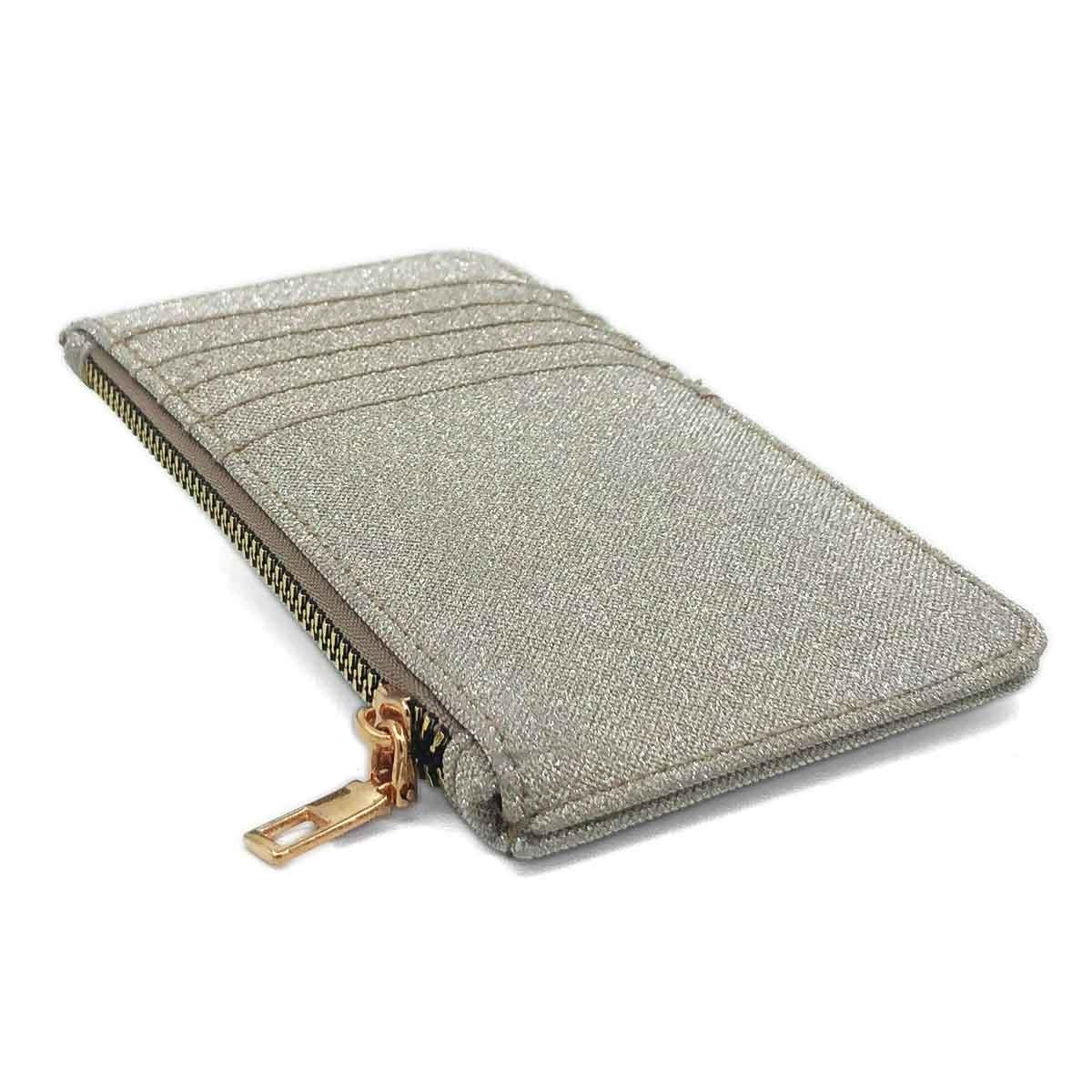 Simli Fermuarlı Altın Rengi Kartlık