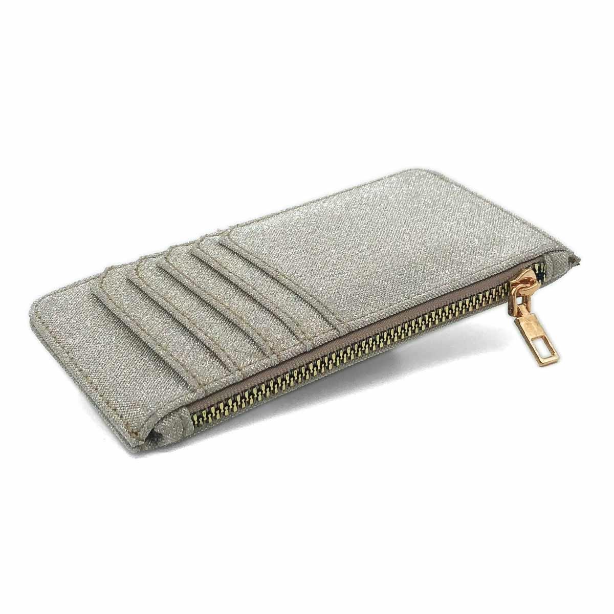 Simli Fermuarlı Altın Rengi Kartlık