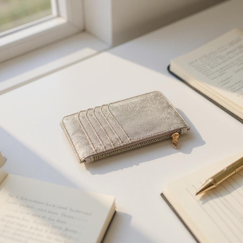 Simli Fermuarlı Altın Rengi Kartlık