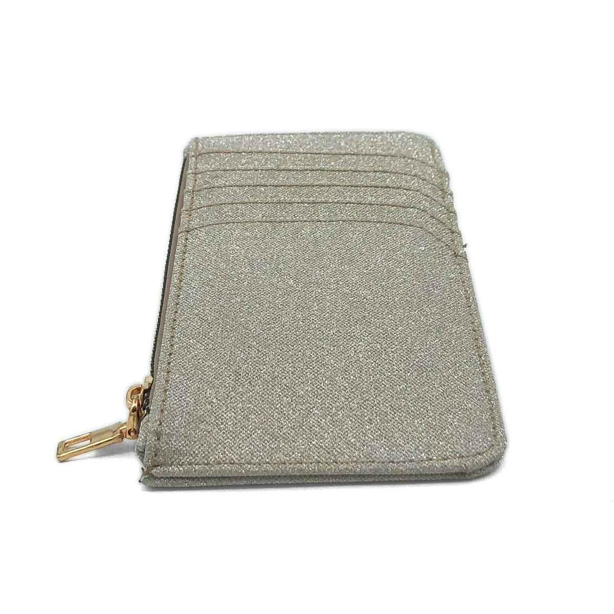 Simli Fermuarlı Altın Rengi Kartlık