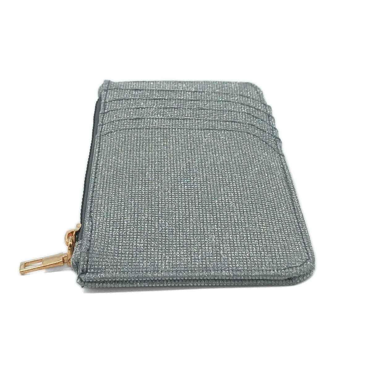 Simli Fermuarlı Gri Kartlık