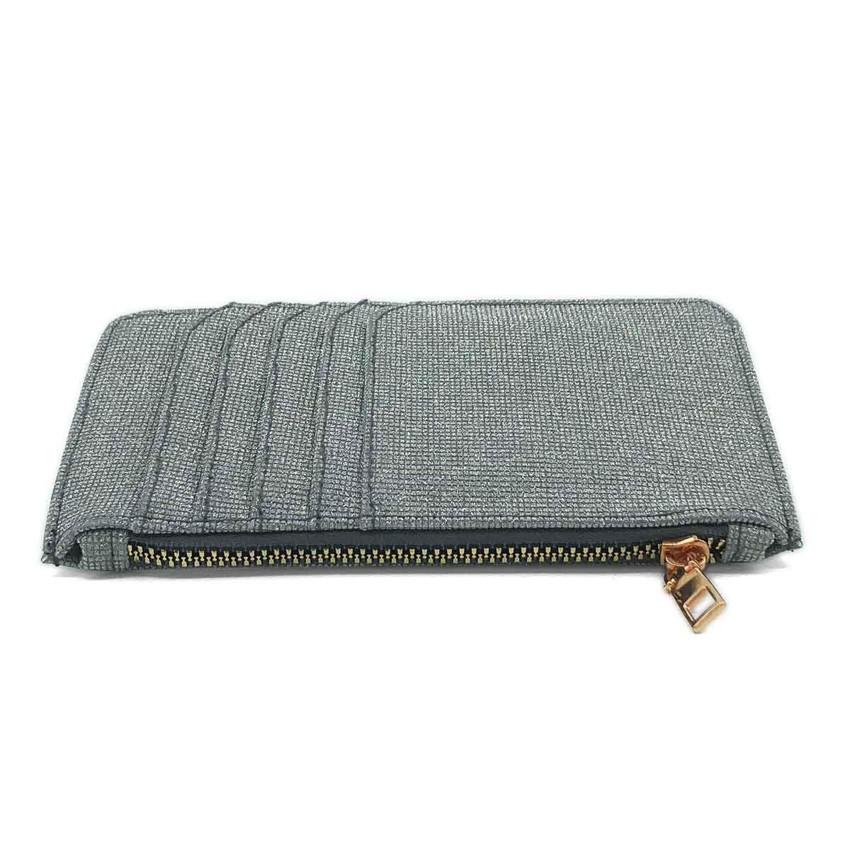 Simli Fermuarlı Gri Kartlık